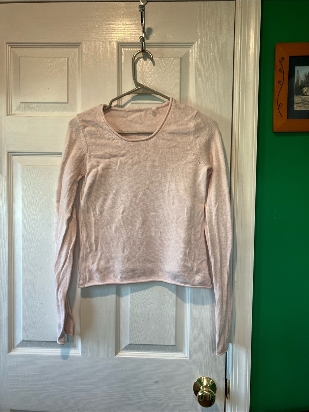 Light Pink Long-Sleeve Scoop Neck Women's cotton sweater XS fairycore